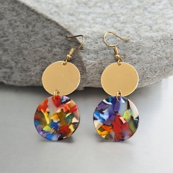 Gold Plated Colorful Acrylic Drop Dangle Earrings - Picture 1 of 2